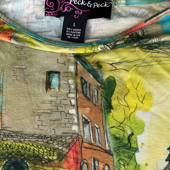 Peck & Peck Blue and Yellow Graphic Relaxed Blouse - Picture 4 of 4